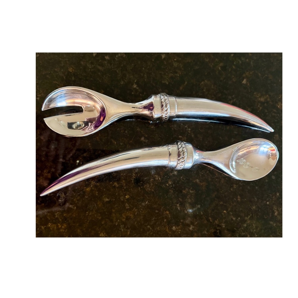Arthur Court Longhorn Salad Server Set Silver Aluminum Horn Rope 2pc 2013